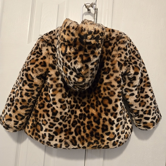 Little Me 2t - Leopard Print Faux Fur  Jacket with Red Lining - Picture 2 of 5